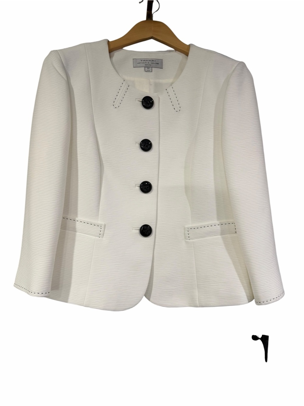 Tahari Arthur S. Lavine Classic Women's white/black Button-Front Collarless Jack - Picture 2 of 9